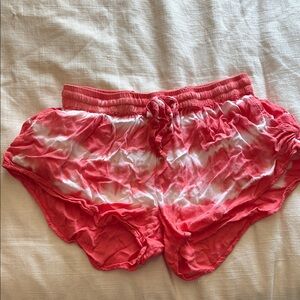 Coral and White Tie-Dye Shorts